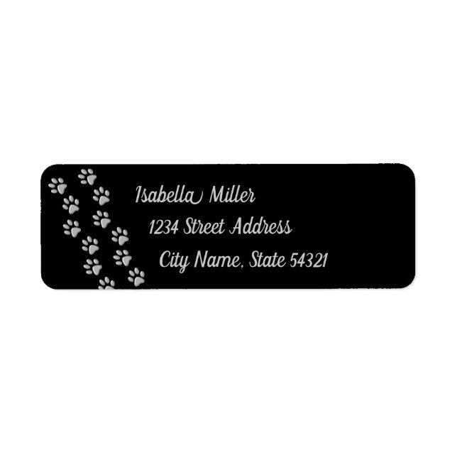 Silver Dog Paws black Background Print Pattern Label (Front)
