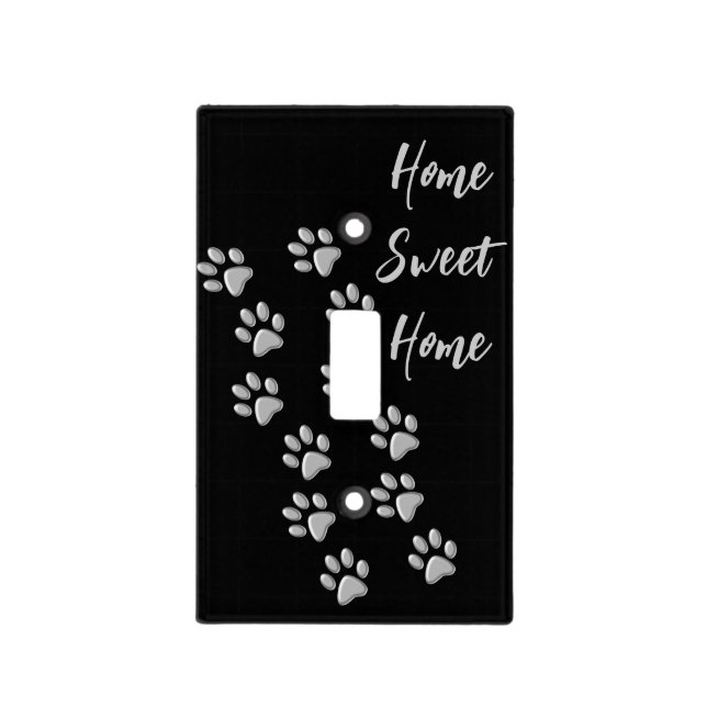 Silver Dog Paws black Background Print Pattern Light Switch Cover (Front)