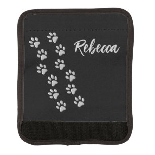 Silver Dog Paws black Background Print Pattern Luggage Handle Wrap