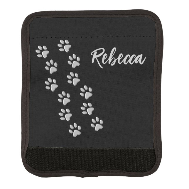 Silver Dog Paws black Background Print Pattern Luggage Handle Wrap (Front)