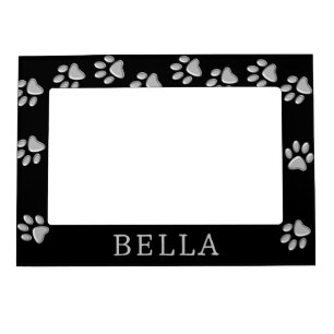 Silver Dog Paws black Background Print Pattern Magnetic Frame