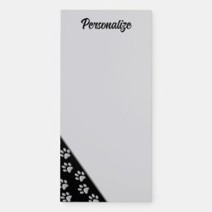 Silver Dog Paws black Background Print Pattern Magnetic Notepad