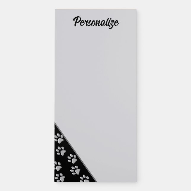 Silver Dog Paws black Background Print Pattern Magnetic Notepad (Front)