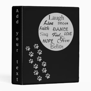 Silver Dog Paws black Background Print Pattern Mini Binder