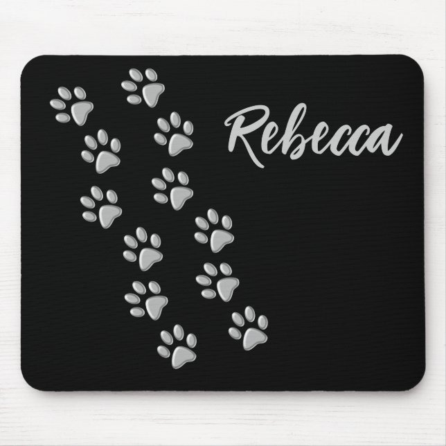 Silver Dog Paws black Background Print Pattern Mouse Pad (Front)