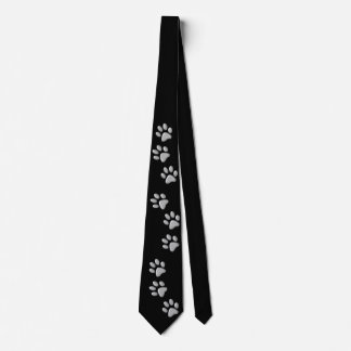 Silver Dog Paws black Background Print Pattern Neck Tie