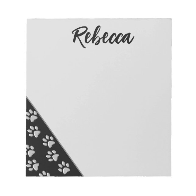 Silver Dog Paws black Background Print Pattern Notepad (Front)
