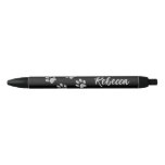 Silver Dog Paws black Background Print Pattern Pen