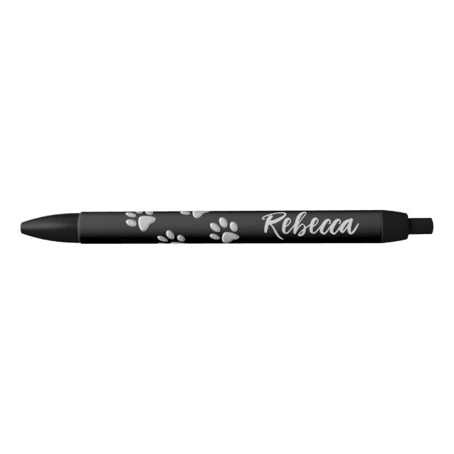 Silver Dog Paws black Background Print Pattern Pen (Front)