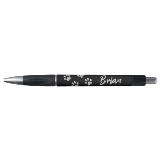 Silver Dog Paws black Background Print Pattern Pen (Front)