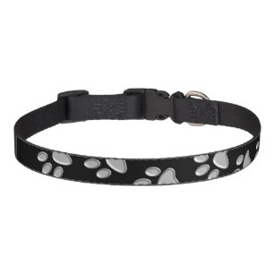 Silver Dog Paws black Background Print Pattern Pet Collar