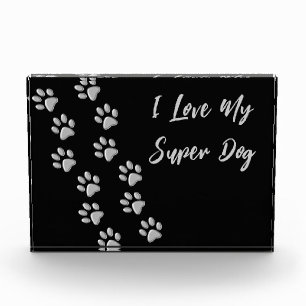 Silver Dog Paws black Background Print Pattern Pho Photo Block