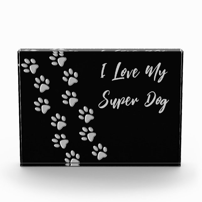 Silver Dog Paws black Background Print Pattern Pho Photo Block (Front)