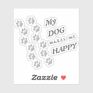 Silver Dog Paws black Background Print Pattern Sti Sticker