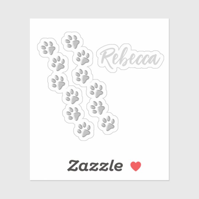 Silver Dog Paws black Background Print Pattern Sticker (Sheet)