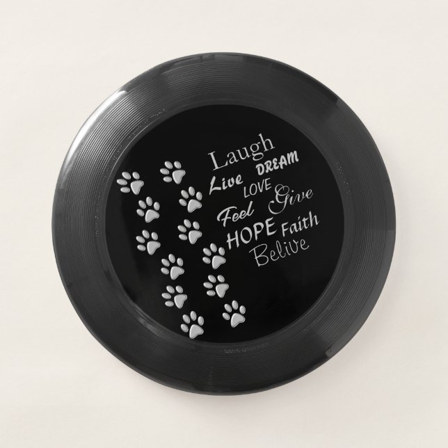 Silver Dog Paws black Background Print Pattern Wham-O Frisbee (Front)