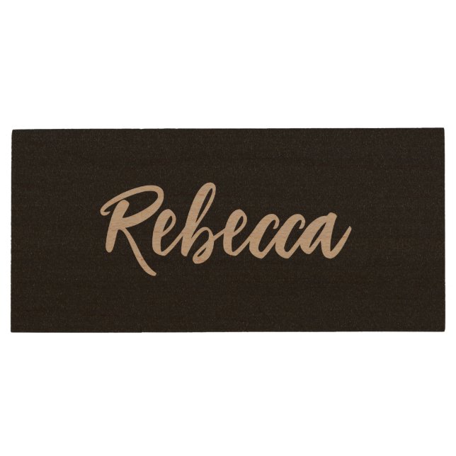 Silver Dog Paws black Background Print Pattern Wood Flash Drive (Back)