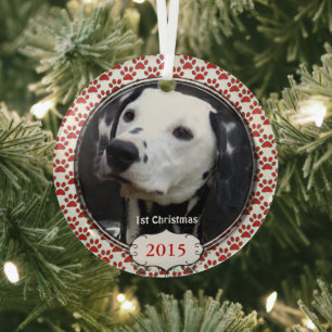 Silver Dog Paws My First Christmas Photo Ornaments