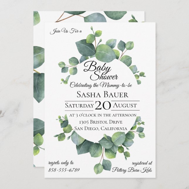 Silver Dollar Eucalyptus Baby Shower Invitation (Front/Back)