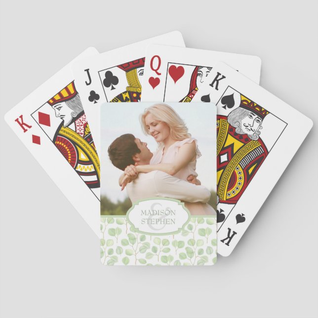 Silver Dollar Eucalyptus & Branches - Wedding Phot Poker Cards (Back)