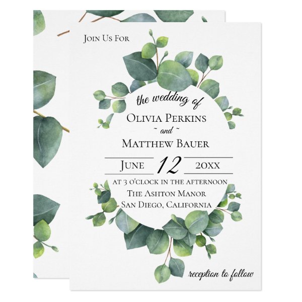 256585798447768811 Silver Dollar Eucalyptus Leaves Wedding Invitation
