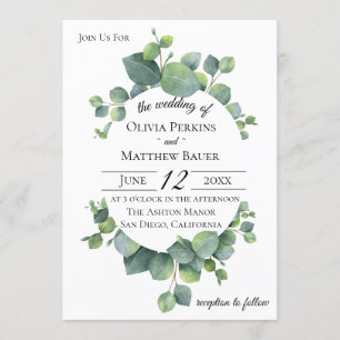 Silver Dollar Eucalyptus Leaves Wedding Invitation