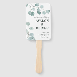 Silver Dollar Eucalyptus Thank You Wedding Hand Fan