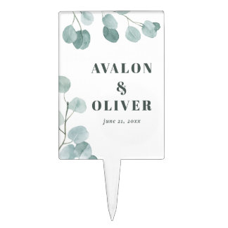 Silver Dollar Eucalyptus Wedding Cake Topper