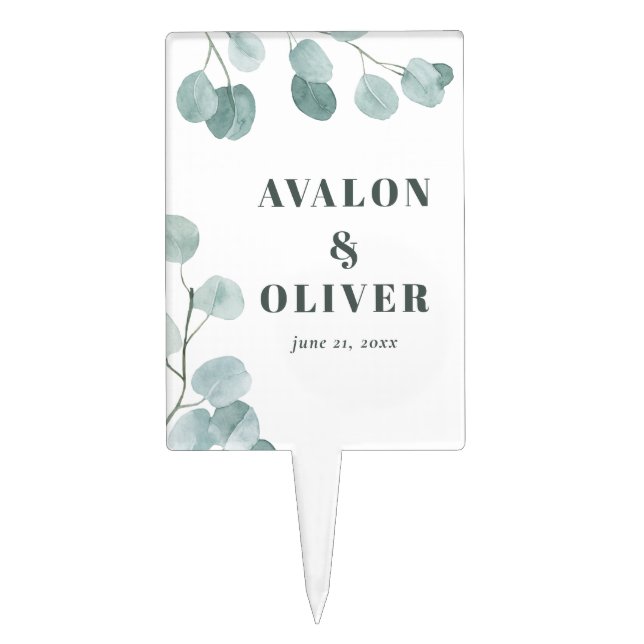 Silver Dollar Eucalyptus Wedding Cake Topper (Front)