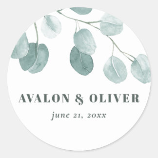 Silver Dollar Eucalyptus Wedding Classic Round Sticker