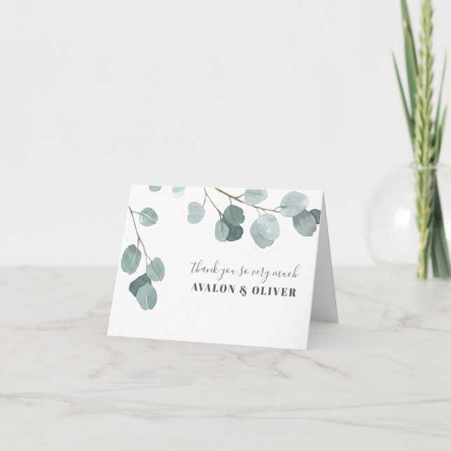 Silver Dollar Eucalyptus Wedding Letterpress Thank You Card (Front)
