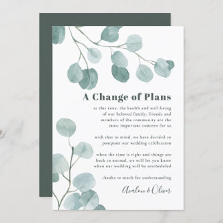 Silver Dollar Eucalyptus Wedding Postponement Invitation