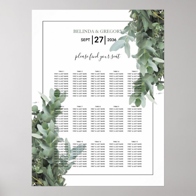 Silver Dollar Eucalyptus Wedding Seating Chart (Front)