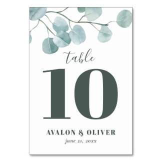 Silver Dollar Eucalyptus Wedding Table Number