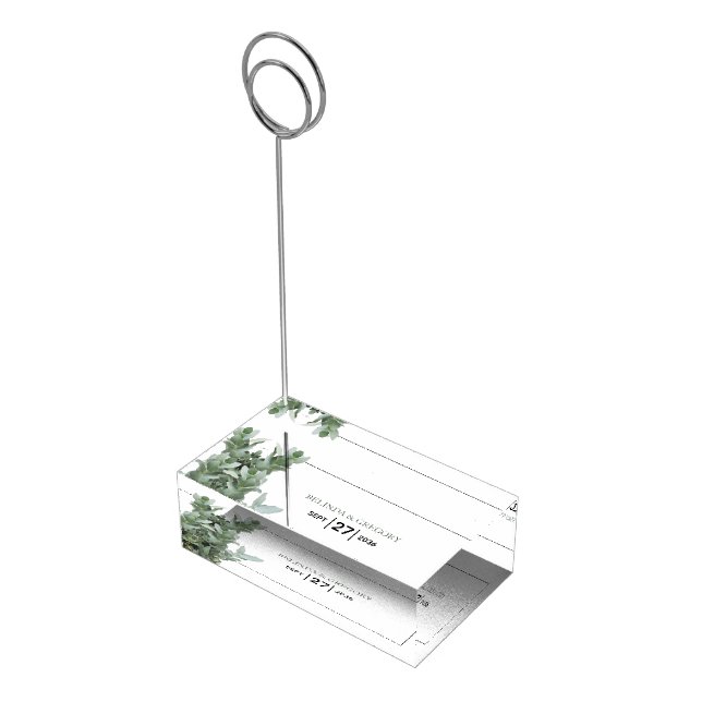 Silver Dollar Eucalyptus Wedding Table Number Place Card Holder (Corner)