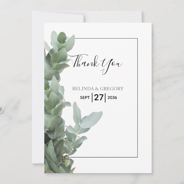Silver Dollar Eucalyptus Wedding Thank You Card (Back)