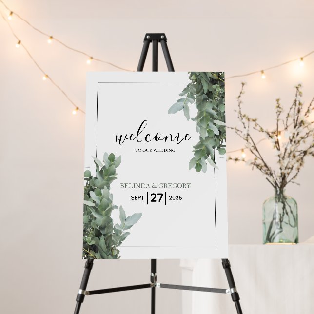 Silver Dollar Eucalyptus Wedding Welcome Sign (In Situ (Stand))