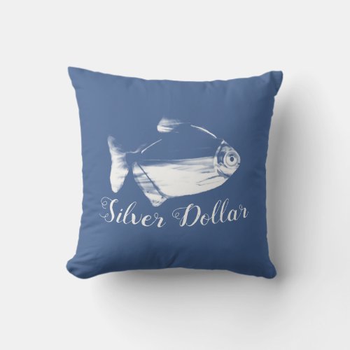 Silver Dollar Fish in Classic Blue Outdoor Pillow