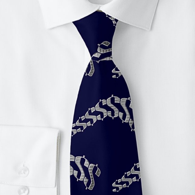 Silver Dollar Sign Icon Symbol Black  Neck Tie (Creator Uploaded)