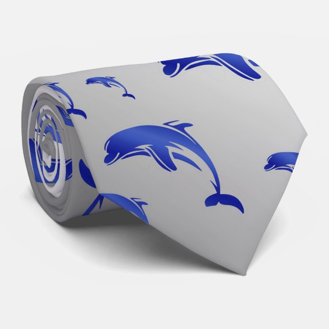 silver,dolphin, fish, nature, aquatic, design, neck tie (Rolled)