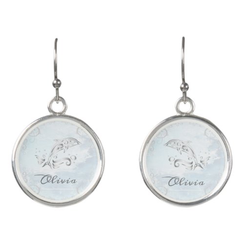 Silver Dolphin Personalized Earrings