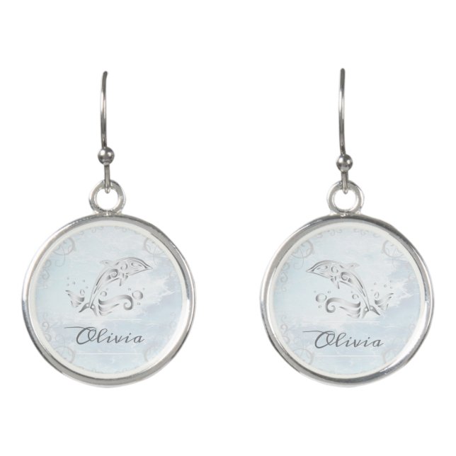 Silver Dolphin Personalized Earrings (Front)