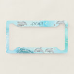 Silver Dolphin Turquoise Ink Coastal Aloha License Plate Frame at Zazzle