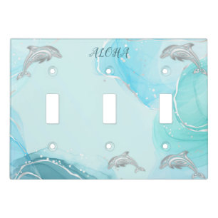 Silver Dolphin Turquoise Ink Coastal Aloha  Light Switch Cover