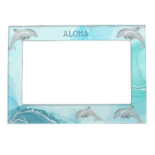 Silver Dolphin Turquoise Ink Coastal Aloha  Magnetic Frame