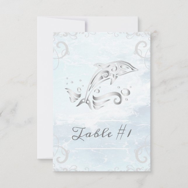 Silver Dolphin Wedding Table Card (Front)