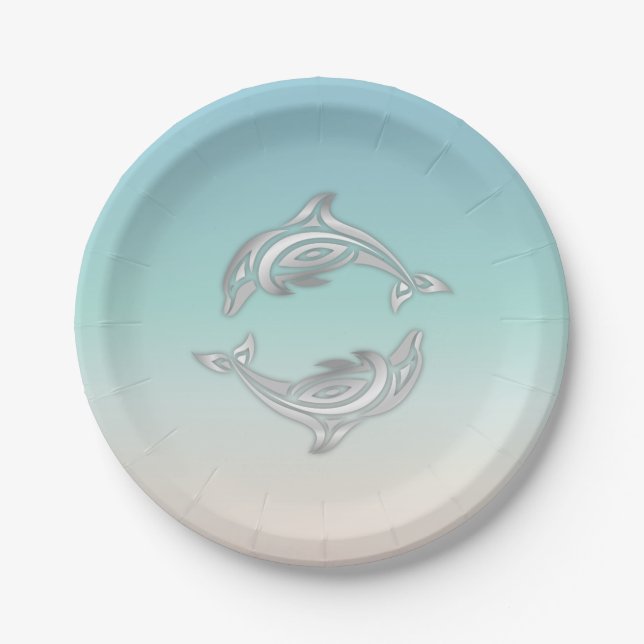 Silver Dolphins Beach Style Luau Paper Plates (Front)