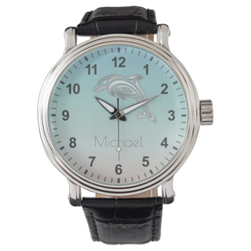 Silver Dolphins Beachstyle Monogram Turquoise Numb Watch