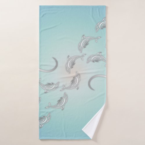 Silver Dolphins Wave Beachstyle Bath Towel