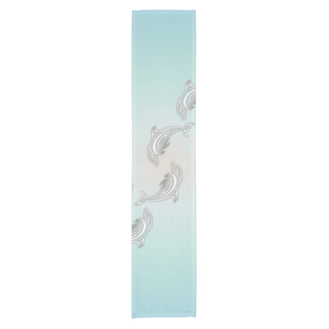 Silver Dolphins Wave Beachstyle Short Table Runner (Front)